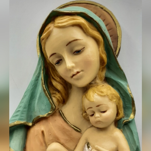 Vintage Virgin Mother Mary Madonna Baby Jesus Child Wall Art Holy Water Italy - Picture 2 of 6